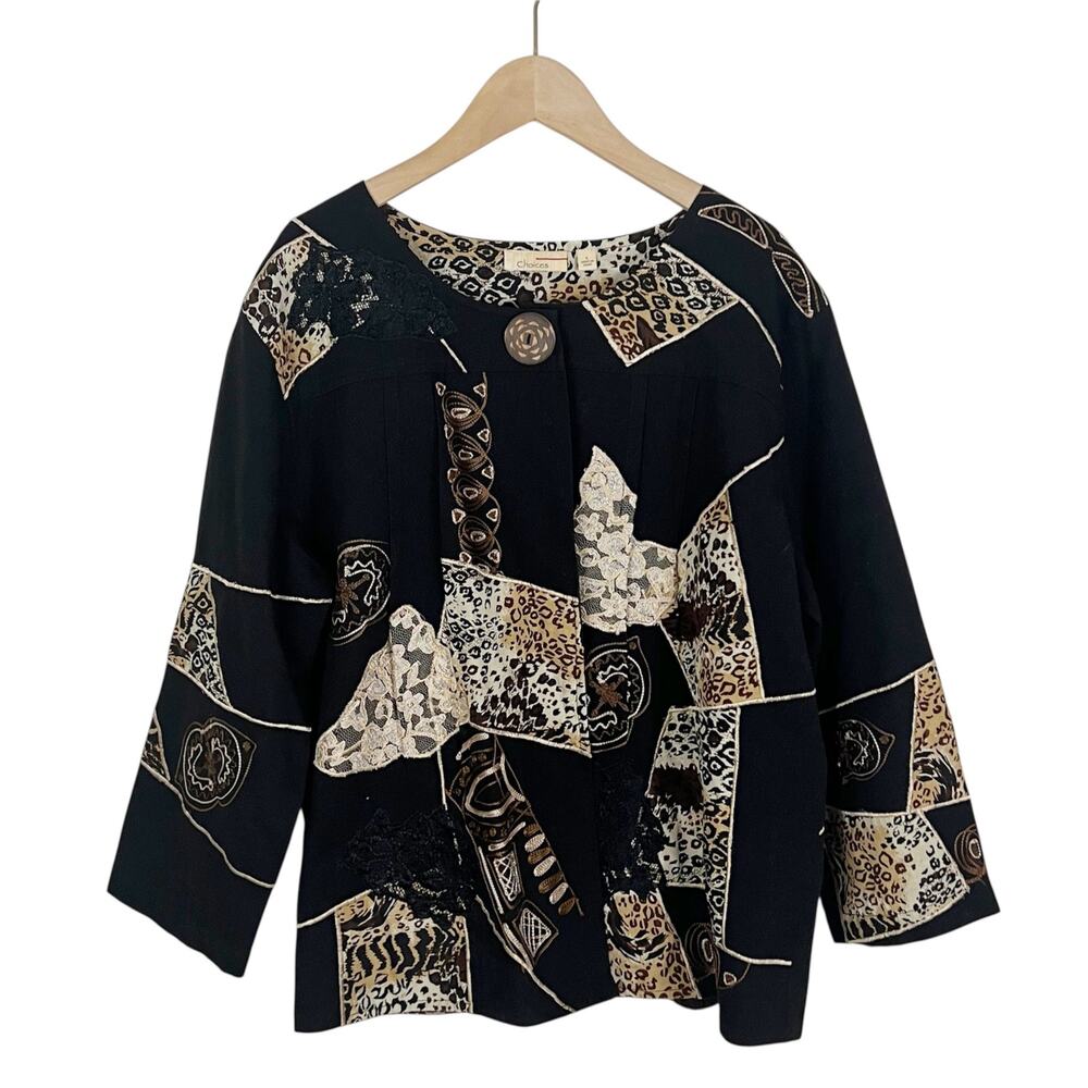 Choices Black Patchwork Leopard and Lace Blazer Jacket Size Large